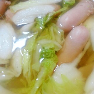 白菜と粗挽きソーセージのゆず胡椒スープ